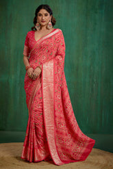 Buy Peach Cotton Silk Patola Print Ready to Wear Saree Online - Stylish & Affordable-RTW-3780